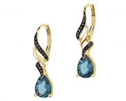 Kolczyki z żółtego złota z czarnymi brylantami i topazami London Blue - próba 585. Czarne kolczyki Apart, z brylantem, złote. Za 3,490.00 zł.