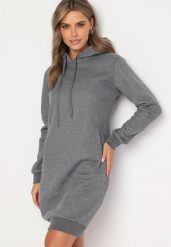 Ciemnoszara Tunika Bluza z Bawełną Kapturem i Sznurkami Mivilora. Szare bluzy Born2be, l, bez wzorów, z bawełny, z kapturem. Za 69.99 zł.