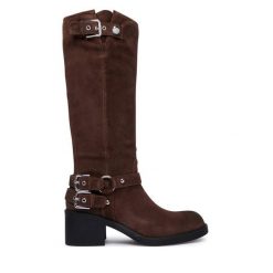 Kozaki Guess. Brązowe kozaki Guess, bez obcasa, na słupku, bez zapięcia. Za 824.99 zł.