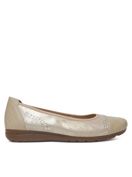 Rieker Baleriny L9353-62 Złoty. Żółte baleriny Rieker, bez wzorów, ze skóry, bez obcasa. Za 249.99 zł.