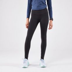 Legginsy do biegania damskie Kiprun Run 500 Warm ocieplane. Czarne legginsy KIPRUN, l, bez wzorów, z elastanu. Za 139.99 zł.