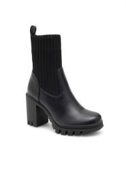 DeeZee Botki EMADE WS5955-07 Czarny. Czarne botki DeeZee, bez wzorów, ze skóry, bez obcasa, na słupku, bez zapięcia. Za 125.99 zł.