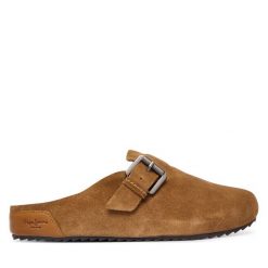Klapki Pepe Jeans. Brązowe klapki Pepe Jeans, bez wzorów, z jeansu, bez obcasa. Za 329.99 zł.