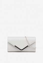 Srebrna Brokatowa Torebka Kopertówka z Łańcuszkiem i Metaliczną Aplikacją Pasliniela. Szare torebki klasyczne Born2be, z aplikacjami, z jeansu, małe, bez dodatków. Za 59.99 zł.