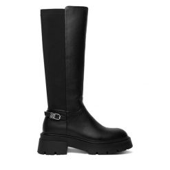 Kozaki Nine West. Czarne kozaki Nine West, bez obcasa, na płaskiej podeszwie, bez zapięcia. Za 349.99 zł.