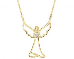 Naszyjnik z żółtego złota z diamentem - aniołek, serce - 0,04 ct - próba 375. Żółte naszyjniki Apart, z diamentem, złote. Za 2,090.00 zł.