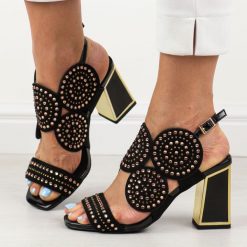 Czarne sandały damskie na słupku DiA cr026. Czarne sandały DiA, bez wzorów, ze skóry, eleganckie, bez obcasa, na obcasie, bez zapięcia. Za 299.00 zł.