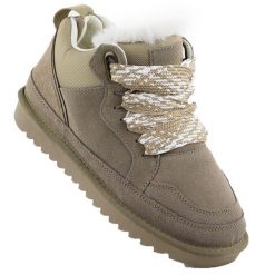 Skórzane botki damskie ocieplane sneakersy z futerkiem beżowe Vinceza 97963. Brązowe botki VINCEZA, bez wzorów, ze skóry, bez obcasa, bez zapięcia. Za 199.99 zł.