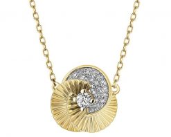 Naszyjnik z żółtego złota z diamentami - kwiat - 0,13 ct - próba 585. Żółte naszyjniki Apart, z diamentem, złote. Za 3,590.00 zł.