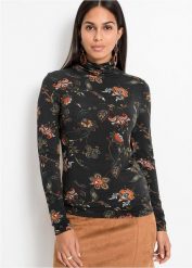 Shirt z długim rękawem i golfem. Czarne golfy bonprix, bez wzorów, bez ramiączek. Za 74.99 zł.