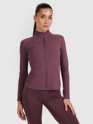 4F Bluza treningowa slim szybkoschnąca damska - brązowa XL. Brązowe bluzy 4f, uniwersalny, bez wzorów, z materiału, bez kaptura. Za 179.99 zł.