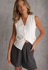 Szare Szorty Casual High Waist na Lato Bogate w Wiskozę Ismina. Szare szorty Renee, bez wzorów, z materiału, casualowe, z podwyższonym stanem. Za 29.99 zł.