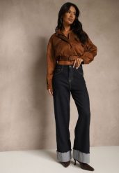 Niebieskie Jeansy Wide Leg z Ozdobnie Podwiniętymi Nogawkami Zenesea. Niebieskie jeansy Renee, l, bez wzorów, z podwyższonym stanem. Za 119.99 zł.