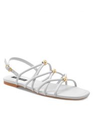 Nine West Sandały 123AL1737 Biały. Białe sandały Nine West, bez wzorów, ze skóry, bez obcasa, na płaskiej podeszwie, bez zapięcia. Za 199.99 zł.