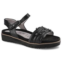 Czarne Sandały Damskie Tamaris Modne Buty Letnie. Czarne sandały Tamaris, bez wzorów, ze skóry, eleganckie, bez obcasa, na platformie, bez zapięcia. Za 199.00 zł.