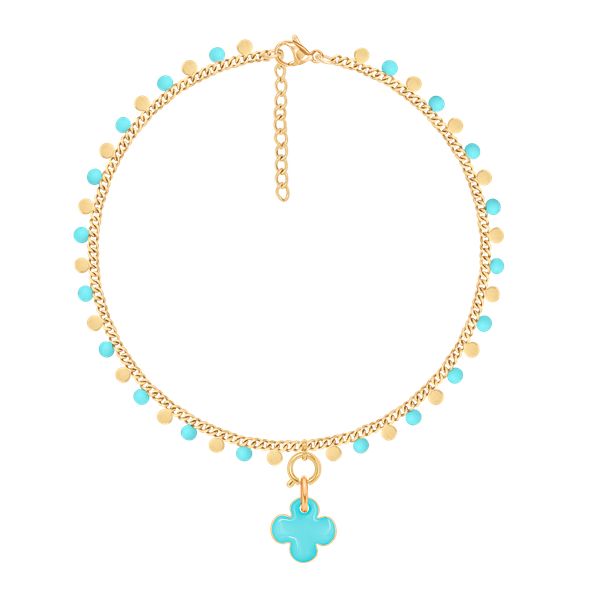 Bransoletka Sophie z turkusową emalią z koniczyną. Niebieskie bransoletki Lilou, pozłacane. Za 267.00 zł.