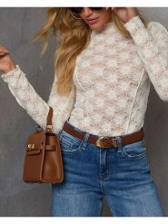 Milan Kiss Koszulka w kolorze kremowym rozmiar: L. Brązowe bluzki Milan Kiss, l, bez wzorów, z koronki, bez kołnierzyka, bez ramiączek. Za 104.99 zł.