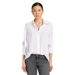 DAMSKA KOSZULA LEE BALLOON SLEEVE SHIRT BRIGHT WHITE 112371015. Białe koszule Lee, s, bez wzorów, bez kołnierzyka, bez ramiączek. Za 169.99 zł.