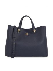 Tommy Hilfiger Torebka Th Emblem Satchel AW0AW15177 Granatowy. Niebieskie shopper TOMMY HILFIGER, bez wzorów, ze skóry, bez dodatków. Za 899.99 zł.