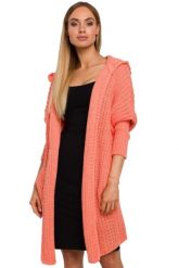 Długi sweter damski kardigan oversize z kapturem pastelowy róż. Czerwone kardigany Polskie swetry, l, bez wzorów, z dzianiny. Za 309.00 zł.