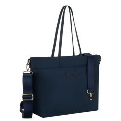 Shopperka damska w granatowym kolorze zamykana klipsem magnetycznym Peterson PTN JN-10. Shopper Peterson, bez wzorów, z nylonu, do ręki, bez dodatków. Za 119.99 zł.