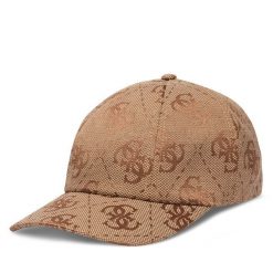 Czapka z daszkiem Guess. Brązowe czapki Guess, z aplikacjami. Za 159.99 zł.