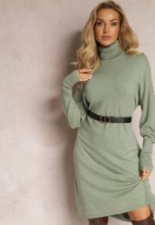 Jasnozielona Sukienka Sweterkowa o Pudełkowym Fasonie Horrene. Zielone sukienki Renee, bez wzorów, z dzianiny, bez kołnierzyka, bez ramiączek, maxi. Za 84.99 zł.