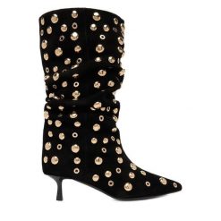 Botki Eva Minge. Czarne botki Eva Minge, bez wzorów, bez obcasa, na szpilce, bez zapięcia. Za 649.99 zł.