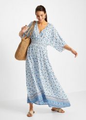 Długa sukienka z czystej wiskozy. Niebieskie sukienki bonprix, bez wzorów, z wiskozy, eleganckie, bez kołnierzyka, bez ramiączek, maxi. Za 159.99 zł.