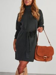 Milan Kiss Sukienka dzianinowa w kolorze beżowym rozmiar: L. Brązowe sukienki Milan Kiss, na co dzień, l, bez wzorów, z dzianiny, bez kołnierzyka, bez ramiączek, mini, proste. Za 200.13 zł.