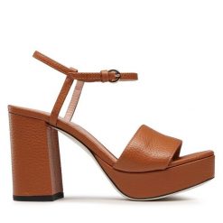 Sandały Pollini. Brązowe sandały Pollini, bez wzorów, bez obcasa, na słupku, bez zapięcia. Za 929.99 zł.