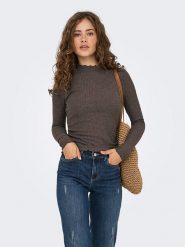ONLY Koszulka w kolorze ciemnobrązowym rozmiar: XL. Brązowe bluzki Only, xl, bez wzorów, prążkowane, bez kołnierzyka, bez ramiączek. Za 61.60 zł.