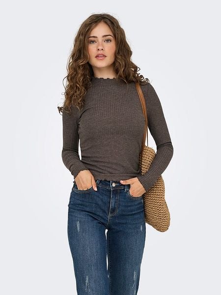 ONLY Koszulka w kolorze ciemnobrązowym rozmiar: L. Brązowe bluzki Only, l, bez wzorów, prążkowane, bez kołnierzyka, bez ramiączek. Za 61.46 zł.