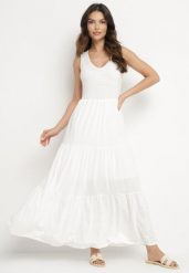 Biała Bawełniana Sukienka Maxi Bez Rękawów Lorenis. Białe sukienki Born2be, na co dzień, na lato, l, bez wzorów, z bawełny, eleganckie, bez kołnierzyka, bez ramiączek, maxi, kopertowe. Za 109.99 zł.
