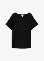 T-shirt z miękkiej mieszanki wiskozy. Czarne t-shirty bonprix, bez wzorów, z wiskozy, bez kołnierzyka, bez ramiączek. Za 52.99 zł.