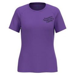 Koszulka damska Odlo ESSENTIAL PRINT T-shirt crew neck s/s. Fioletowe t-shirty Odlo, s, bez wzorów, bez kołnierzyka, bez ramiączek. Za 199.99 zł.