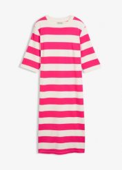 Sukienka T-shirtowa z grubego materiału Interlock z bawełny organicznej. Czerwone sukienki bonprix, uniwersalny, bez wzorów, z bawełny, bez kołnierzyka, bez ramiączek. Za 99.99 zł.