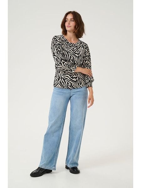 Kaffe Koszulka "Lvanna" w kolorze kremowo-czarnym rozmiar: XL. Brązowe bluzki Kaffe, xl, bez wzorów, bez kołnierzyka, bez ramiączek. Za 96.37 zł.