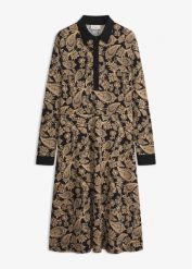 Sukienka z dżerseju ze wzorem paisley. Czarne sukienki bonprix, bez wzorów, z dżerseju, eleganckie, bez kołnierzyka, bez ramiączek. Za 169.99 zł.