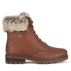 Trzewiki Remonte. Brązowe botki Remonte, bez wzorów, bez obcasa, na płaskiej podeszwie, bez zapięcia. Za 439.00 zł.