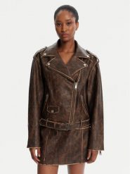 Guess Kurtka z imitacji skóry W5YL04 WHDI0 Brązowy Regular Fit. Brązowe kurtki Guess, m, z aplikacjami, ze skóry, bez kaptura. Za 869.99 zł.
