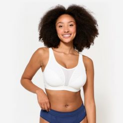 Stanik sportowy Decathlon. Białe bielizna sportowa DECATHLON, l, bez wzorów, z elastanu. Za 79.99 zł.