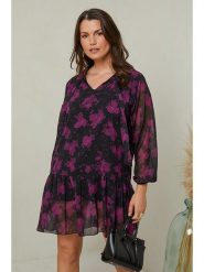 Curvy Lady Sukienka w kolorze czarno-fioletowym rozmiar: 48/50. Czarne sukienki Curvy Lady, bez wzorów, klasyczne, bez kołnierzyka, bez ramiączek, mini. Za 66.00 zł.
