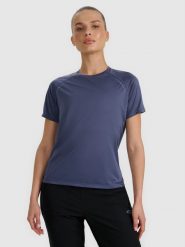 4F Koszulka do biegania regular szybkoschnąca damska - granatowa XL. Niebieskie koszulki sportowe 4f, bez wzorów, z materiału, bez ramiączek, do biegania. Za 119.99 zł.