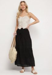 Czarna Spódnica z Bawełny z Wysokim Stanem w Stylu Boho Ellitrae. Czarne spódnice Born2be, na co dzień, na lato, l, bez wzorów, z bawełny, boho, maxi, proste. Za 54.99 zł.