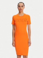 Versace Jeans Couture Sukienka codzienna 78HAOS04 Pomarańczowy Slim Fit. Brązowe sukienki Versace Jeans Couture, na co dzień, s, bez wzorów, z bawełny, bez kołnierzyka, bez ramiączek, proste. Za 499.99 zł.