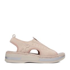 Sandały Rieker. Czerwone sandały Rieker, bez wzorów, bez obcasa, na koturnie, bez zapięcia. Za 319.99 zł.