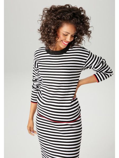 Aniston Sweter w kolorze czarno-białym rozmiar: 36. Białe swetry Aniston, bez wzorów, bez ramiączek. Za 39.31 zł.