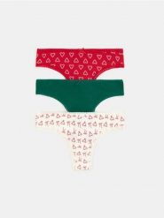 Majtki stringi z motywem świątecznym 3 pack - wielobarwny. Stringi Sinsay, bez wzorów. Za 19.99 zł.