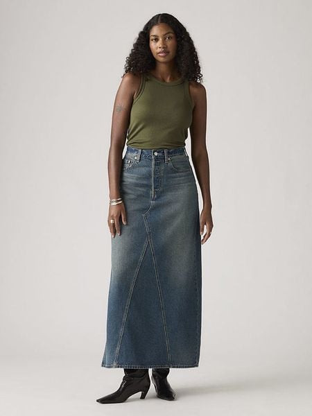 Levi's Spódnica dżinsowa w kolorze niebieskim rozmiar: W29. Niebieskie spódnice Levi's®, s, z aplikacjami, z bawełny, klasyczne, maxi. Za 209.95 zł.